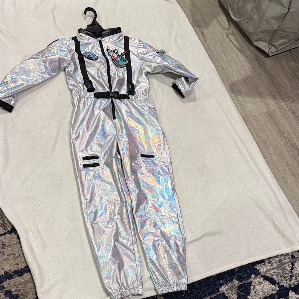 Holographic Silver Space Jumper with Patch Detail